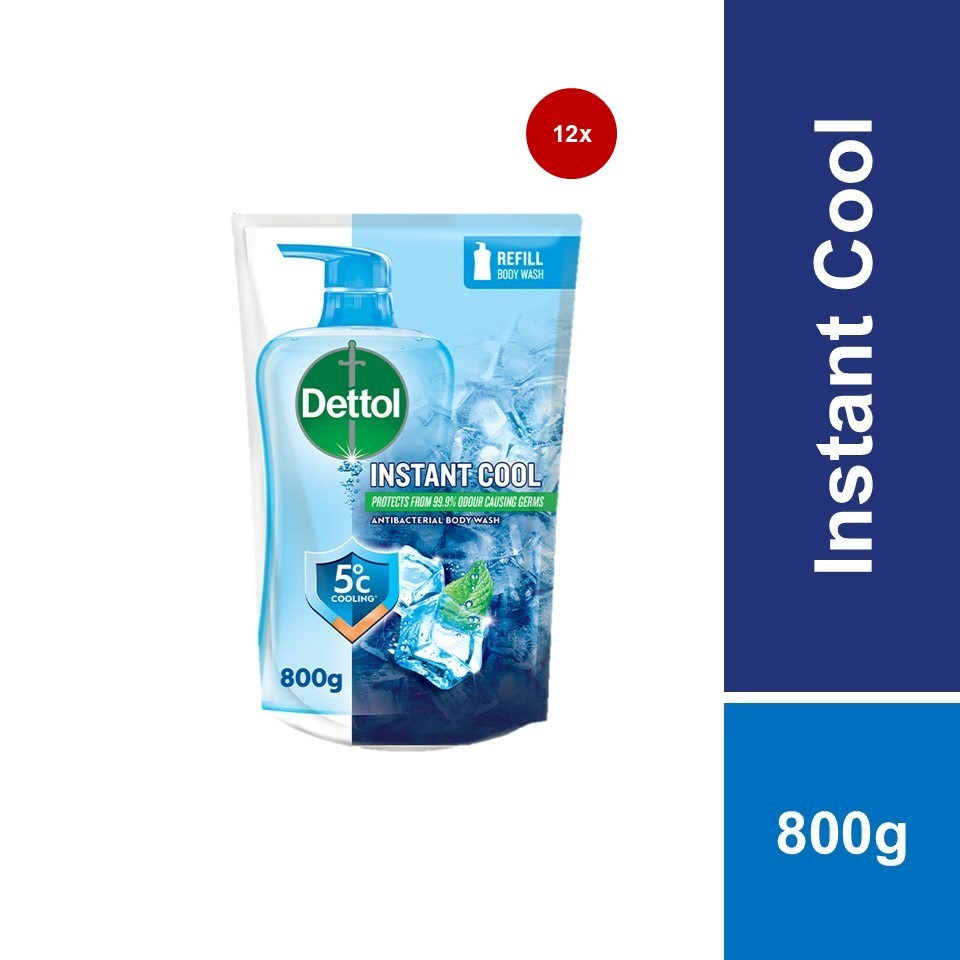 [Carton of 12] Dettol Shower Gel/Antibacterial Body Wash 800ml Value Refill Pouch (Cool)