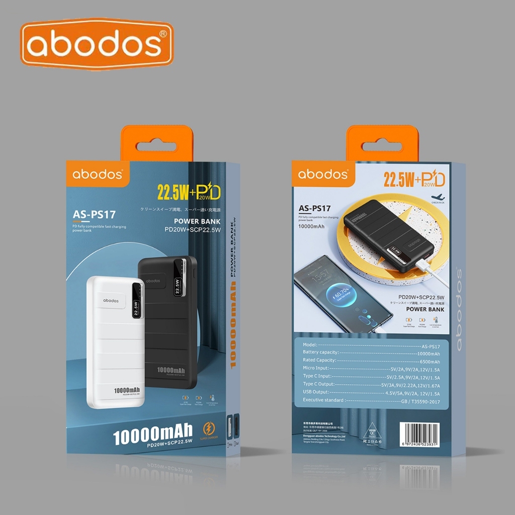 Abodos PS17 10000mAh/PS19 20000MAH 25 W+PD Super Charging Power Bank