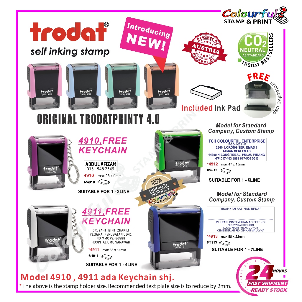 NEW Trodat Self-inked Custom Made Rubber Stamp(Hospital, Office, Company Stamp)4910/4911/4912/4913
