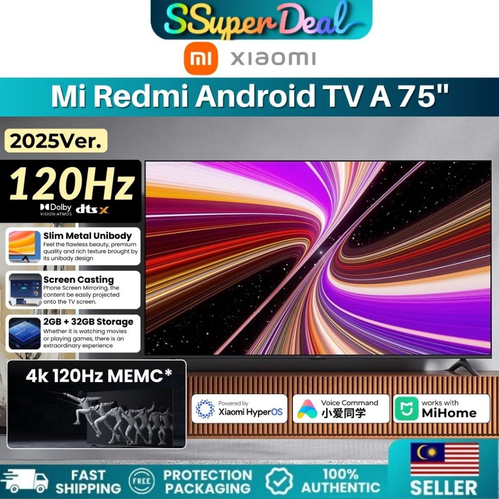 2025 Xiaomi Android Smart TV A 75'' 144Hz LED 4K UHD Gaming HDR WiFi 6 HyperOS Redmi TV Monitor 小米智能电视65'' 55''