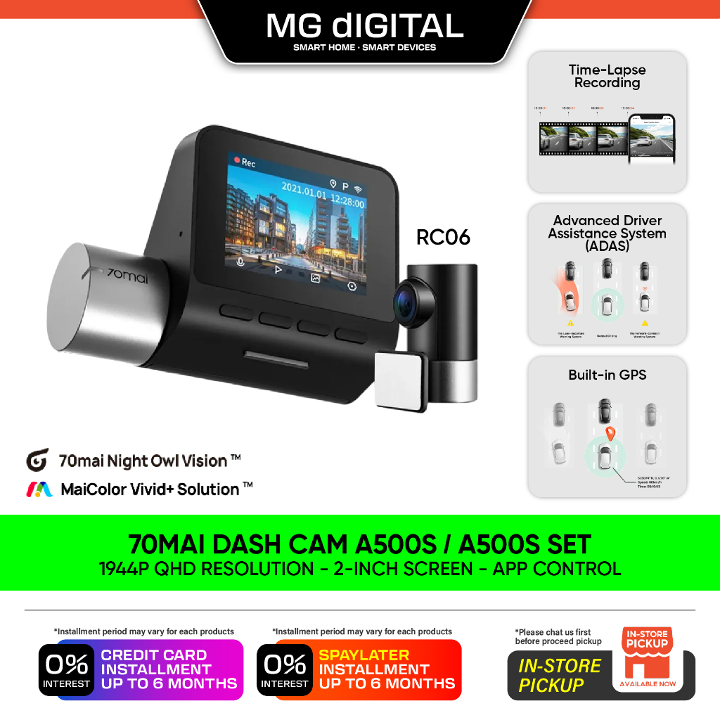 [✅ SERVIS PASANG] 70mai A500S Dash Cam Pro Plus with Rear Cam 1944P 70mai A500 Dashcam Built-in GPS Cam Car DVR Camera