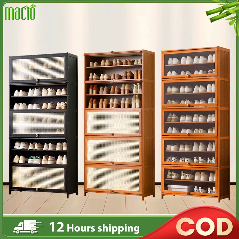 Hot Sales Bamboo Shoe Cabinet Rak Kasut Bertutup 3-11Layers Brown/Black Dustproof Breathable 鞋柜