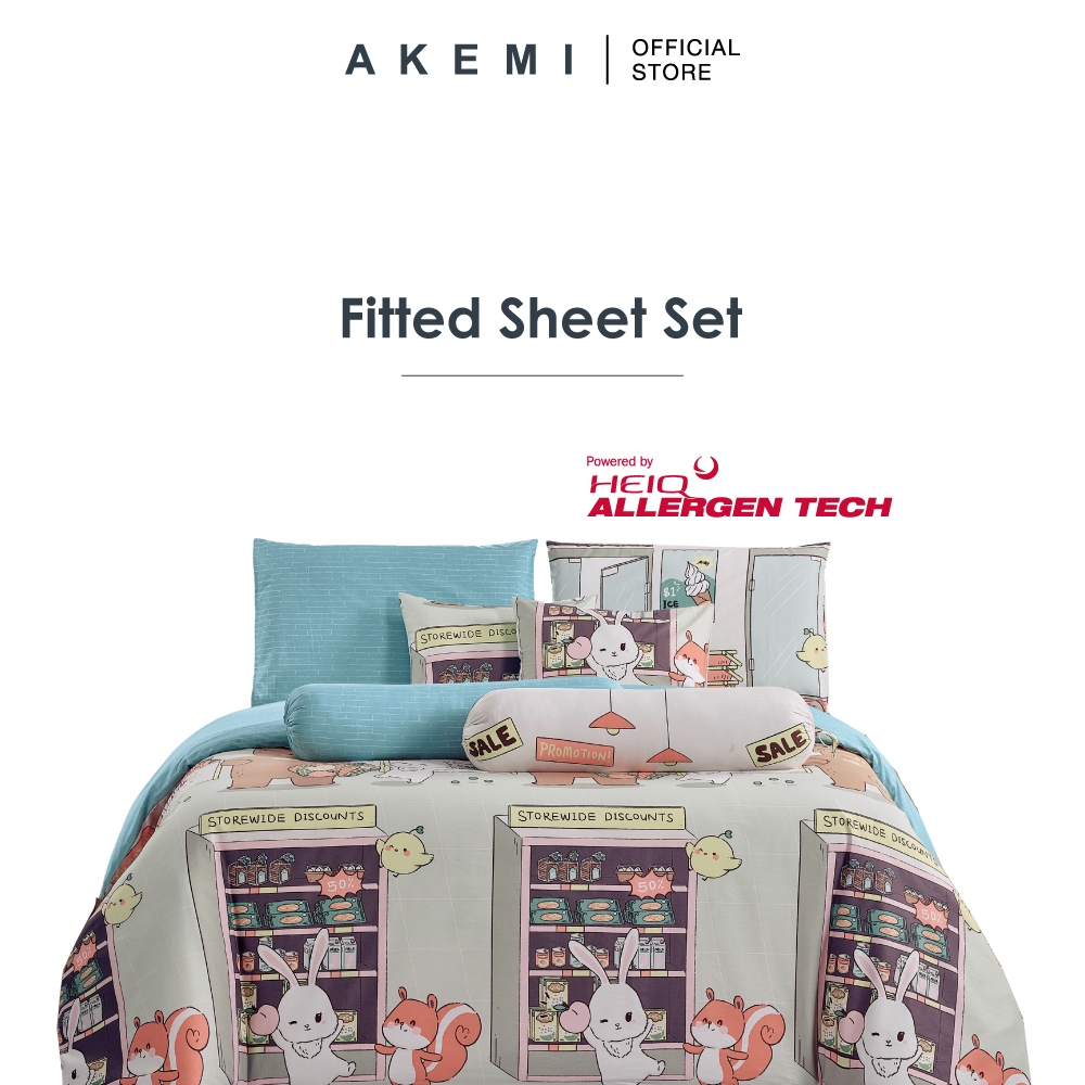 AKEMI Cotton Twill HeiQ Allergen Cheeky Cheeks Fitted Sheet Set 850TC (Super Single/ Queen/ King)