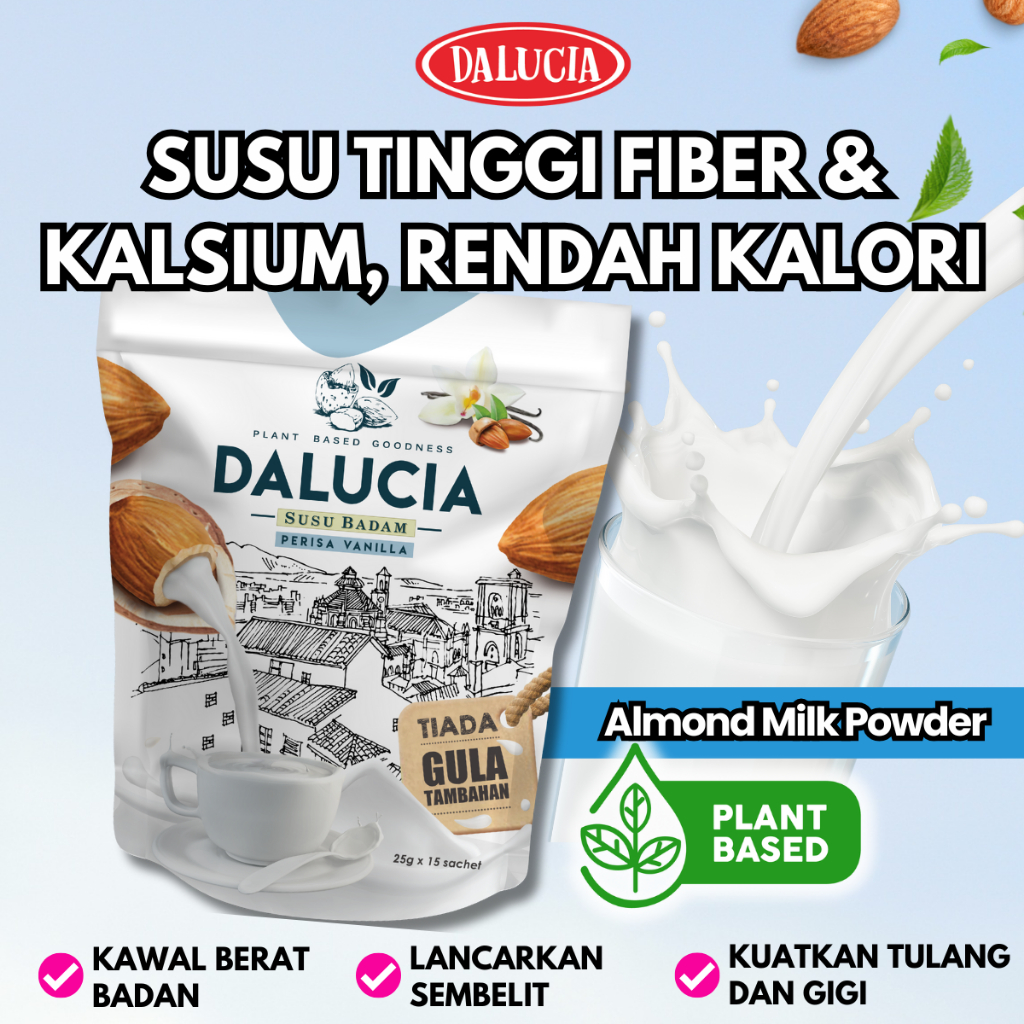 Dalucia Susu Almond Vanilla (1 Pack) – Almond Milk No Sugar Tanpa Gula Untuk Gastrik Diet Kurus
