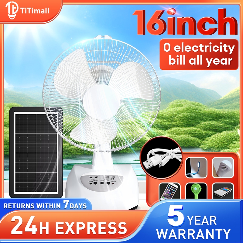 Solar Fan home Kipas Solar Outdoor DC Stand Fan Solar Strong Wind 12" 16"Quiet Flood Fan Kipas Adjustable wind speed