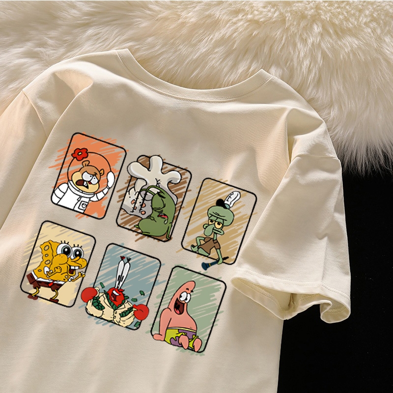 Korean women clothing | Oversized T-shirt 100% cotton | SpongeBob stylish casual tops