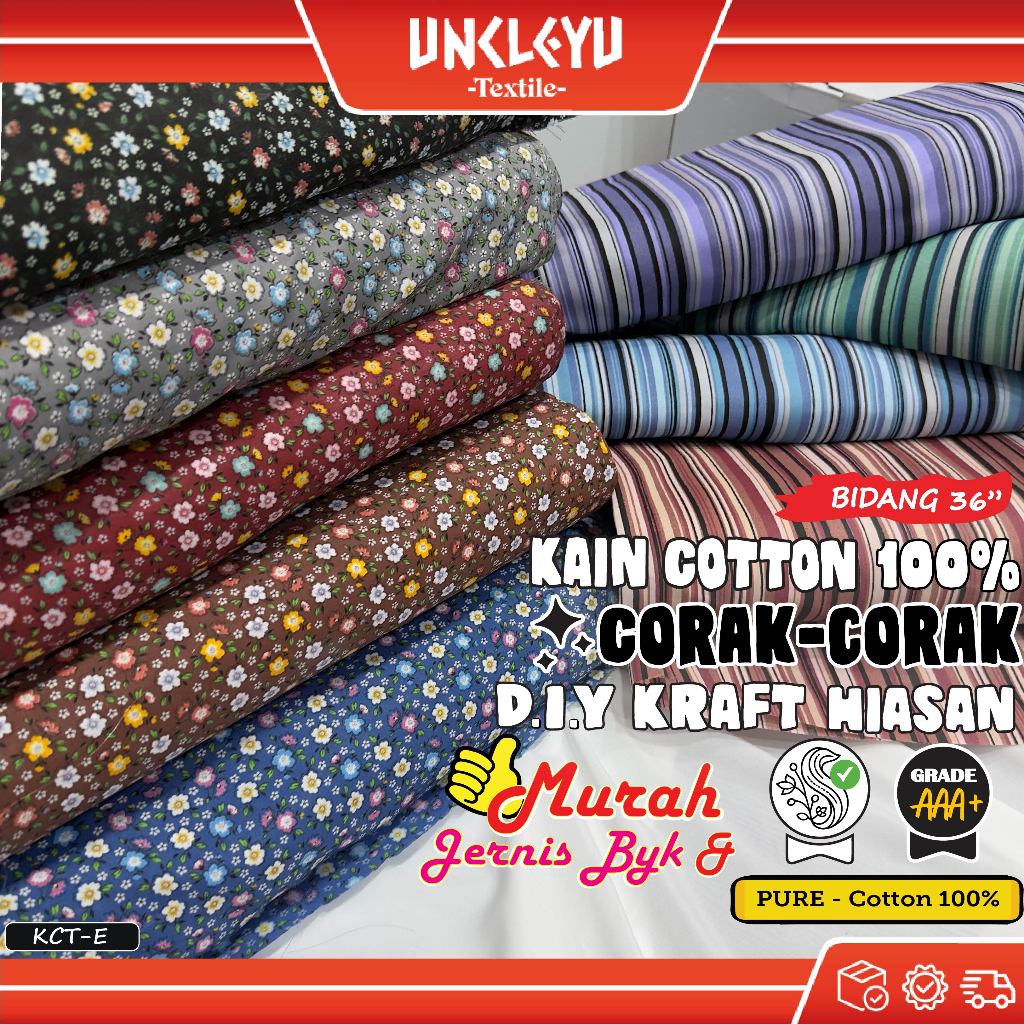 Kain Cotton 100% Corak-Corak/DIY-Hiasan/Bidang 36"/Warna Terang Kekal lebih lama/KCT-E