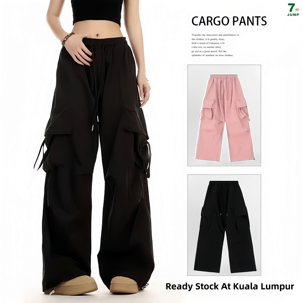 Ready Stock Palazo cargo pants women baggy wide leg plus size fashion baju seluar cargo perempuan seluar panjang