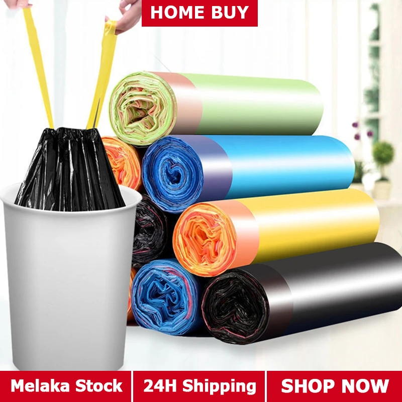 15pcs/roll Drawstring Garbage Bag Trash Bags Dustbin with Rope Beg Sampah / Karung Sampah Eco-friendly Bag