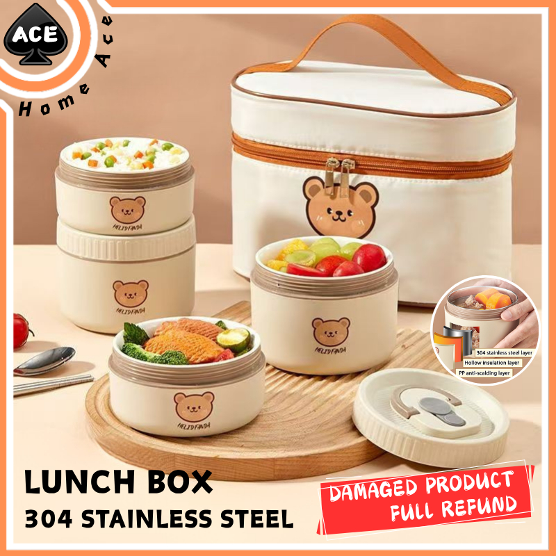 HOMEACE 304 Stainless Steel Lunch Box Thermal Airtight box Bekas Makanan Tahan Panas Bento Warmer