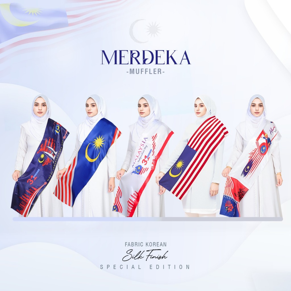 Muffler Scarf Merdeka perempuan Dewasa Moden Viral Merdeka 2026 Stylish