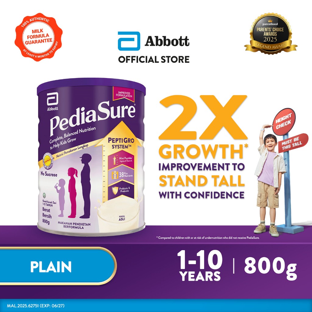 Pediasure Child Nutrition Supplement for Growth - Plain Tin (800g) [Exp 01 Jan 2028 & / Later]