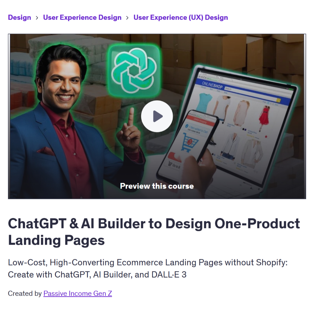 UI/UX Video Course-ChatGPT & AI Builder to Design One-Product Landing Pages