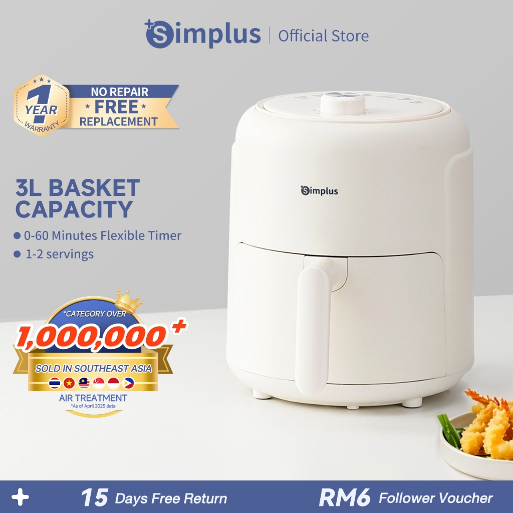 Simplus Mini Air Fryer 3L 1000W Small Size Multi-functional 7 Preset Menus Single Knob Controler Penggoreng Udara