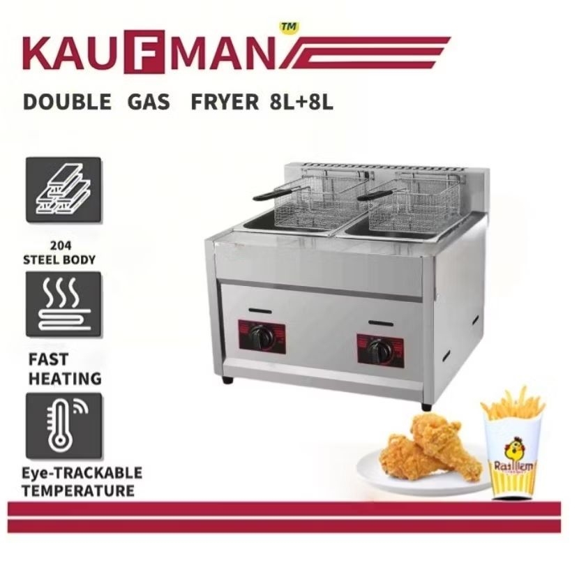 2x10L Double Tank Gas Comercial Deep Fryer. Dapur goreng gas for Fried Chicken Tempura Ayam Goreng