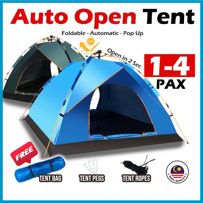 【Automatic Open】1-4 Person Camping UV Auto Pop Up Tent Waterproof Foldable Unta Kemah Khemah Outdoor Picnic Hiking帳篷露營戶外