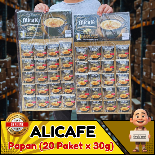 Alicafe Tongkat Ali & Ginseng – Kopi Tenaga No.1 di Malaysia – Herba Tenaga Lelaki – 1 Papan (20 Paket x 30g) – HALAL