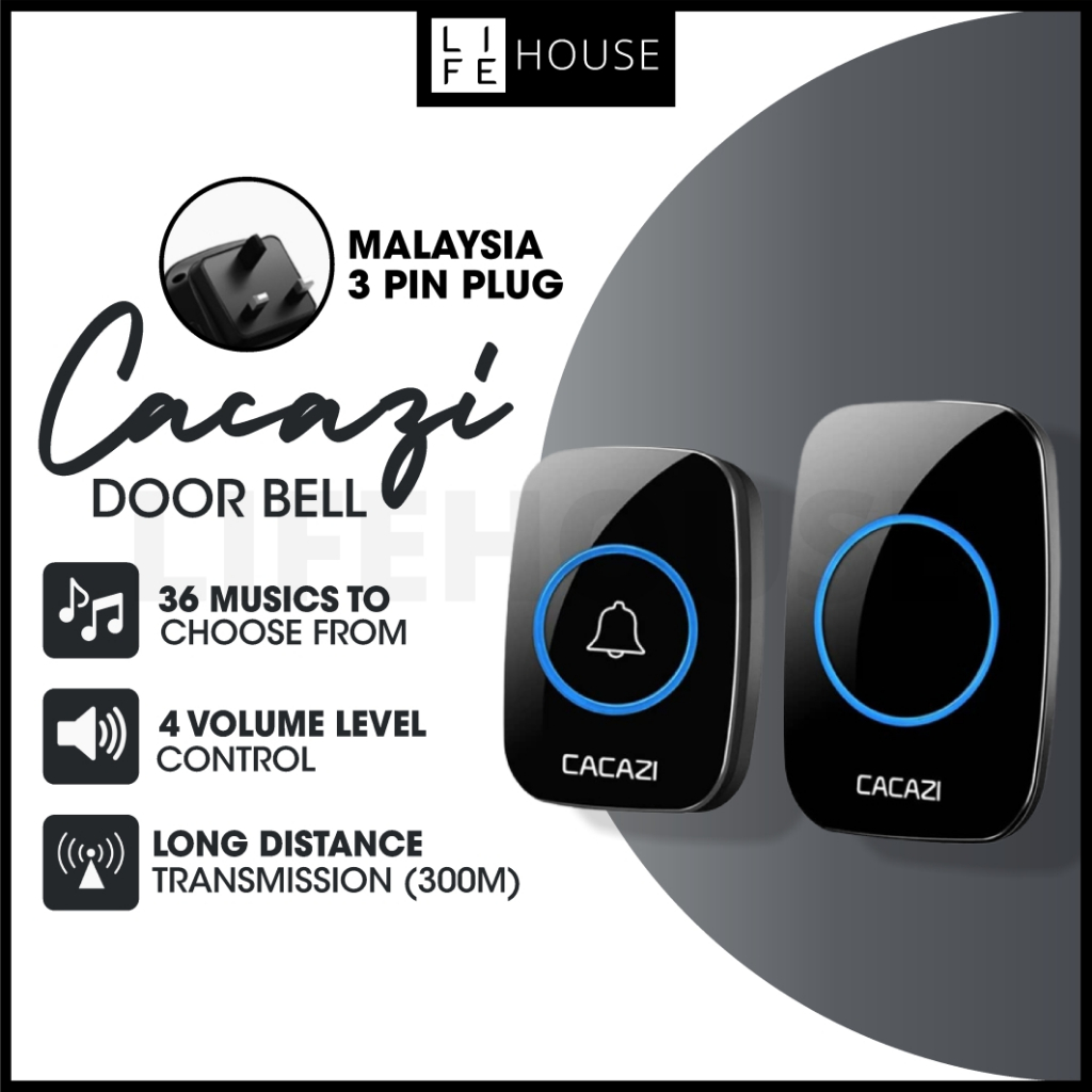 [3 Pin Plug] Cacazi Door Bell Wireless Doorbell Waterproof Smart Door Bell Cacazi Doorbell Home Door Bell Wireless