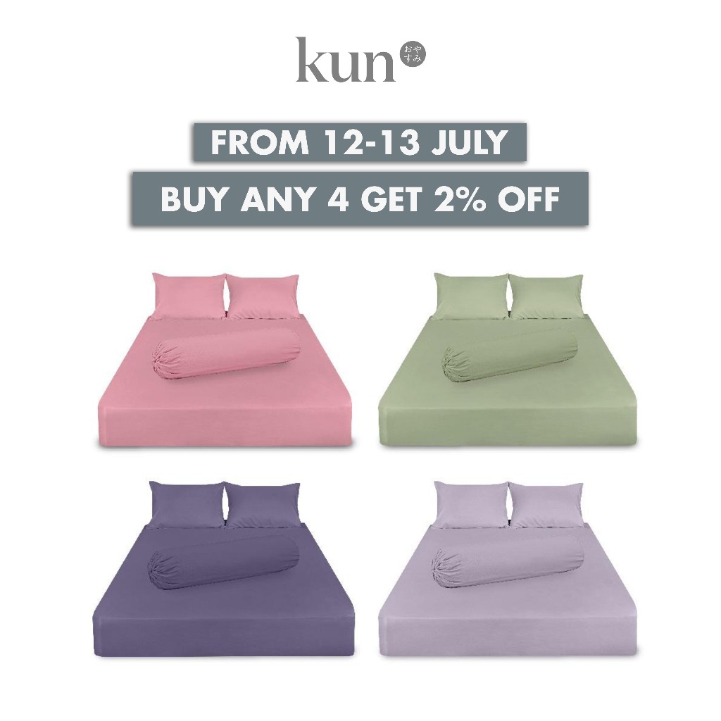 [Single Item Only] kun® Osaka Plain Series Premium Bed Linen; Pillowcase, Bolster Case, Fitted Bedsheet, Quilt Cover