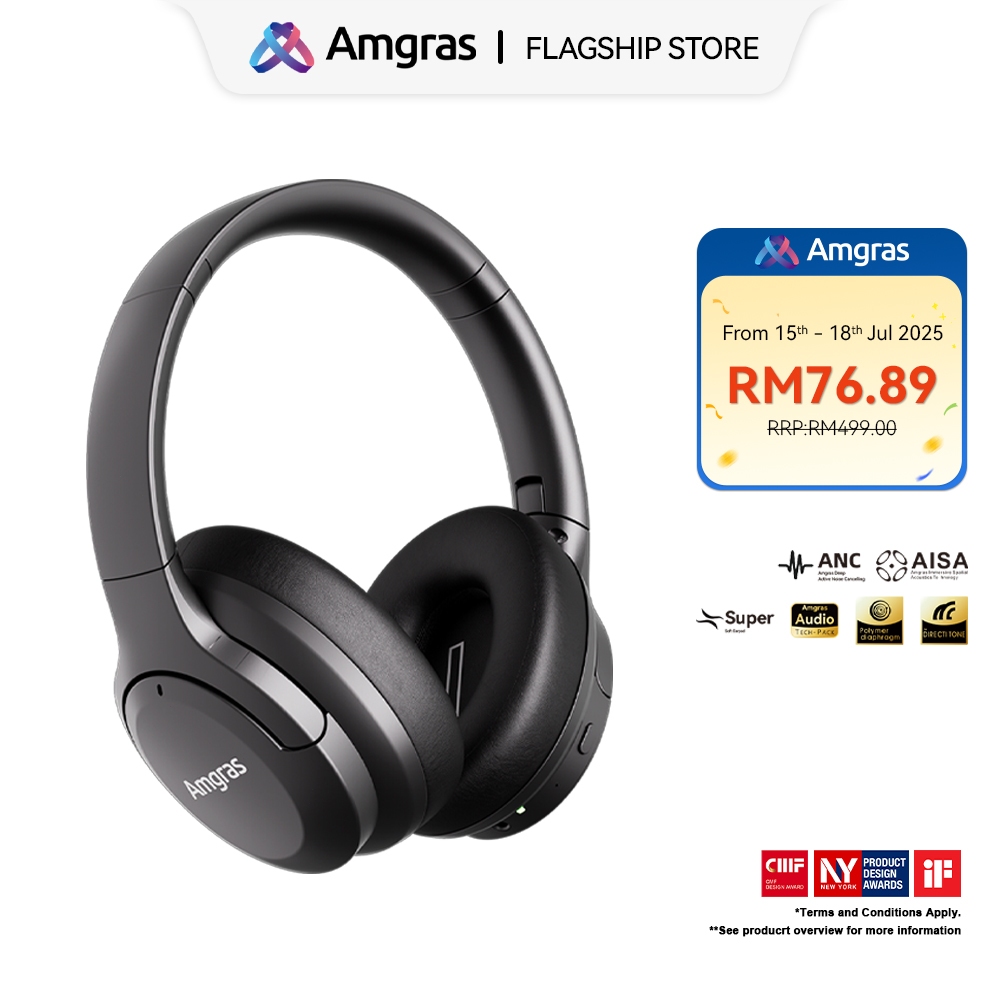 Amgras Veritas ll Ultra Wireless headphone Bluetooth earphone ANC Noise Cancelling Wired 3.5mm Headset 40H collapsible