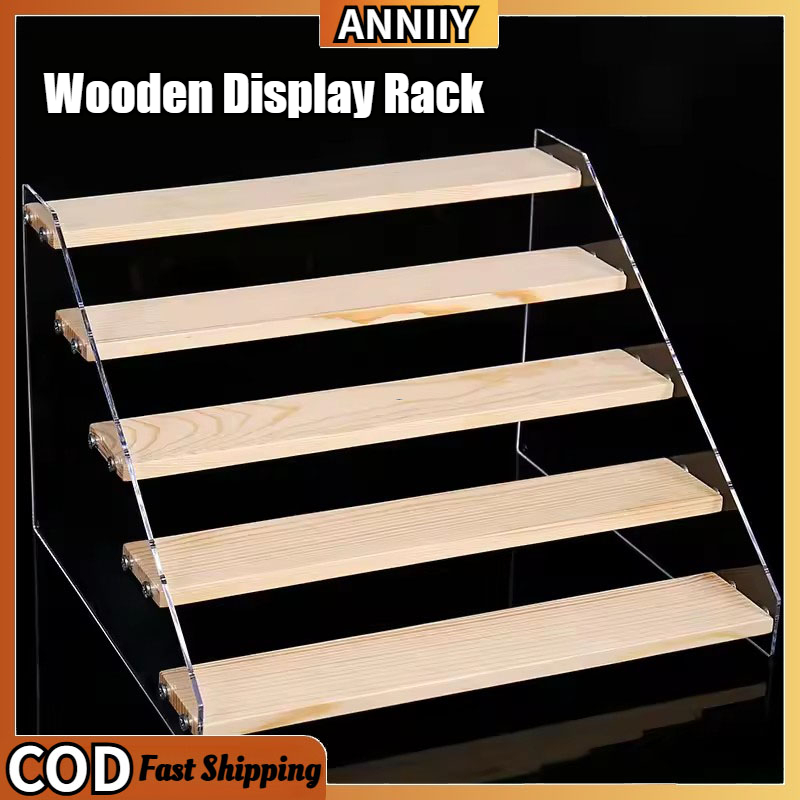 2-5 Layers Acrylic Storage Display Wooden Shelf Rack Figure Ladder Showcase Display Stand Cosmetics Display