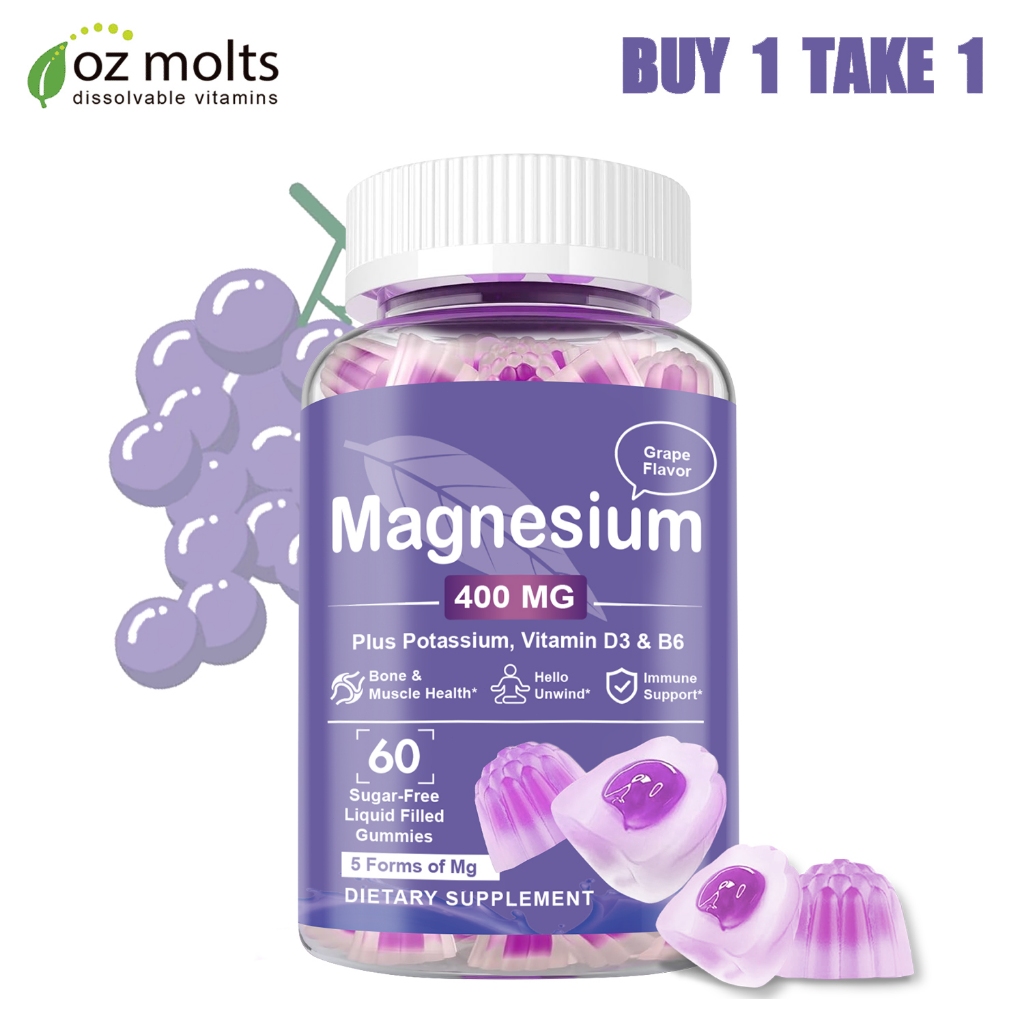 Ozmolts Magnesium Gummies Sleep Aid Gummy Magnesium Supplement Glycinate Supplements Grape 60pcs