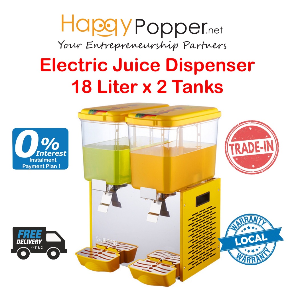 Happypopper Commercial Mesin Fruit Juice Dispenser 18 Liter x 2 Tank Double Electric 18liter Cold Drink Machine