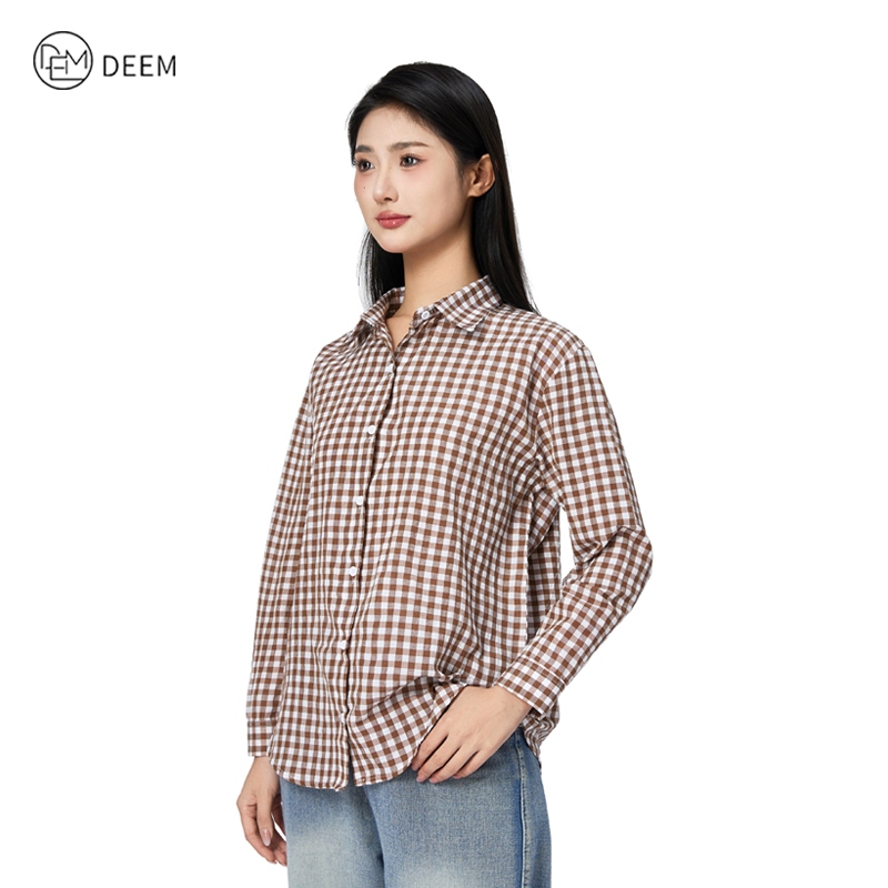 DEEM Women's Plaid Shirt Long Sleeved Kemeja petak lengan panjang wanita