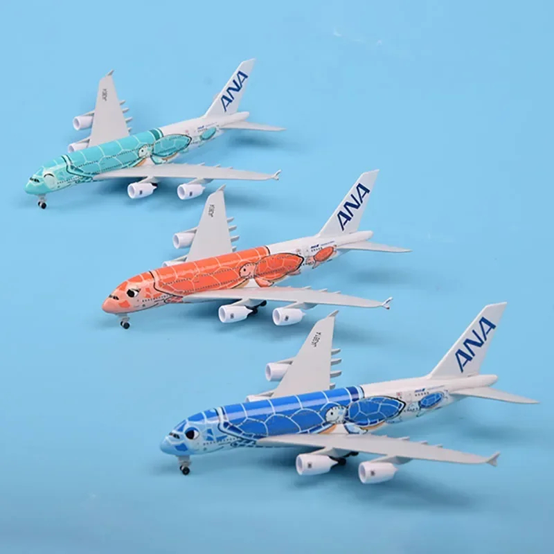 Koleksi Kapal Terbang Diecast Pesawat 20cm Japan ANA KaLa Turtle Airlines A380 Model Plane With Wheels Landing Gears