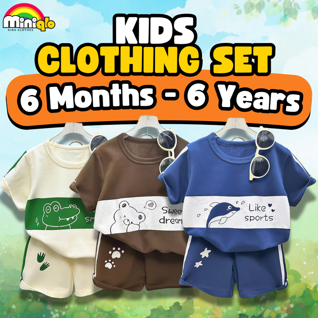 Baju Budak Lengan Pendek Set Kids Short Sleeve Baju Jalan Kanak Lelaki Perempuan 6 Months - 6 Years