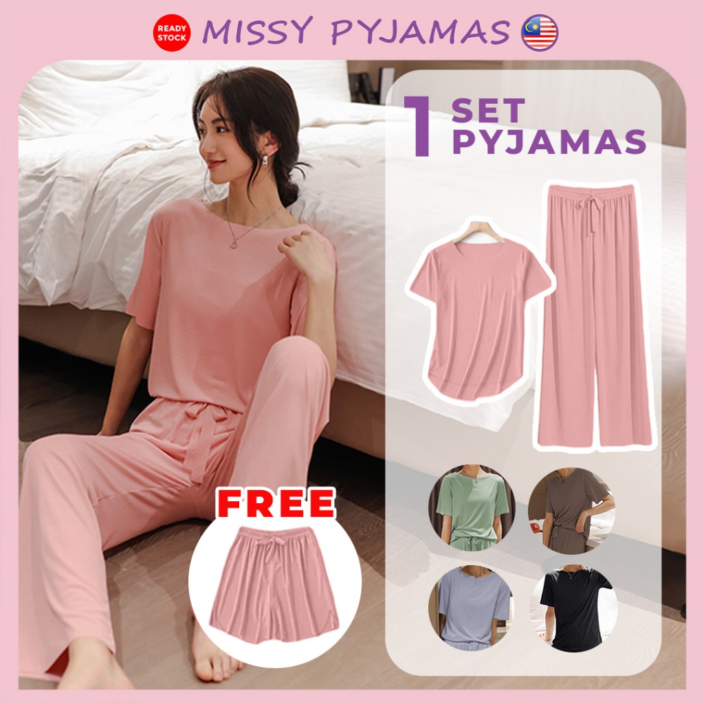 Missy Pyjamas 3 Piece SET Pyjamas 2 Style in 1 Combo Baju Tidur Wanita Sleepwear Pajamas Women Seluar Panjang PJ018