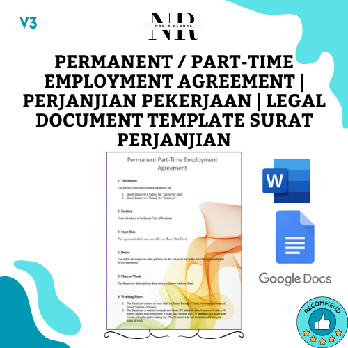 Permanent / Part-time Employment Agreement | Perjanjian Pekerjaan | Legal Document Template Surat Perjanjian