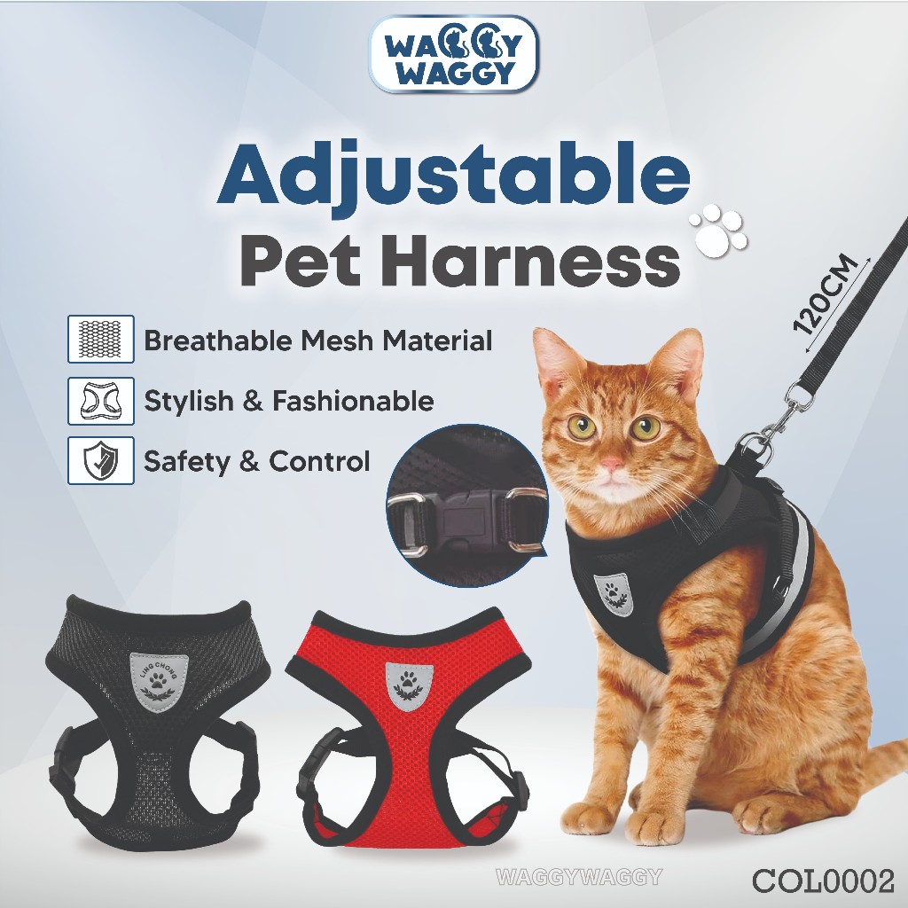 WaggyWaggy Pet Harness Lead Cat Dog Adjustable Tali Kucing Panjang 宠物牵引绳 狗牵引绳 COL0002