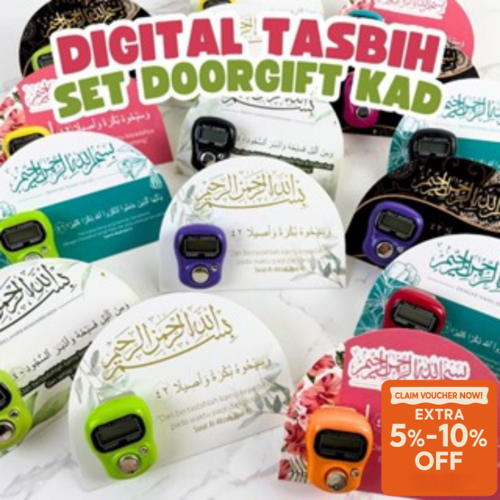 TBF Digital Tasbih dengan Kad Doorgift Eksklusif Tasbih LED Counter Zikir Beep Sesuai Untuk Majlis Aqiqah Wakaf Kahwin