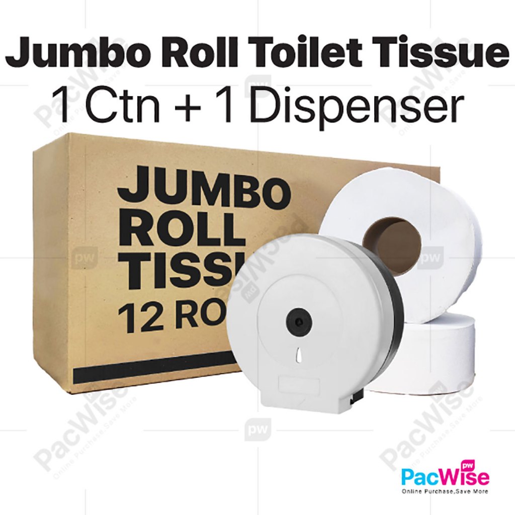 Jumbo Roll Toilet Tissue | Jumbo Tissue Roll | Strong & Soft Tissue Paper + Dispenser