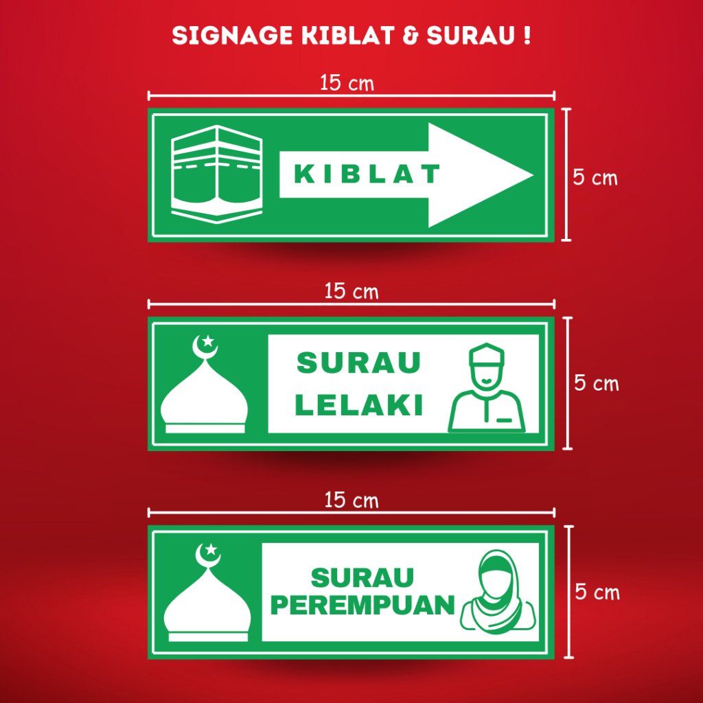 Hot SellingSticker Kiblat & Surau/ Arah Kiblat / Kiblat Arrow / Kiblat Sign/ Surau Signage Sticker