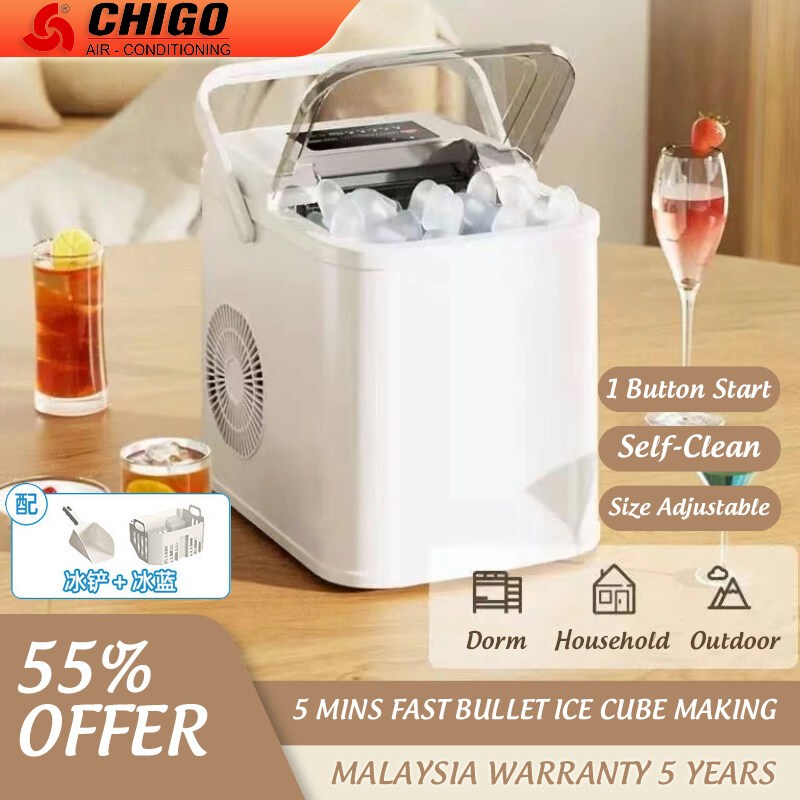 志高快速制冰机 100W CHIGO Fast Ice Maker 480w 5mins Household AAA Energy Save Party Outdoor BBQ Automatic Ice Making Machine