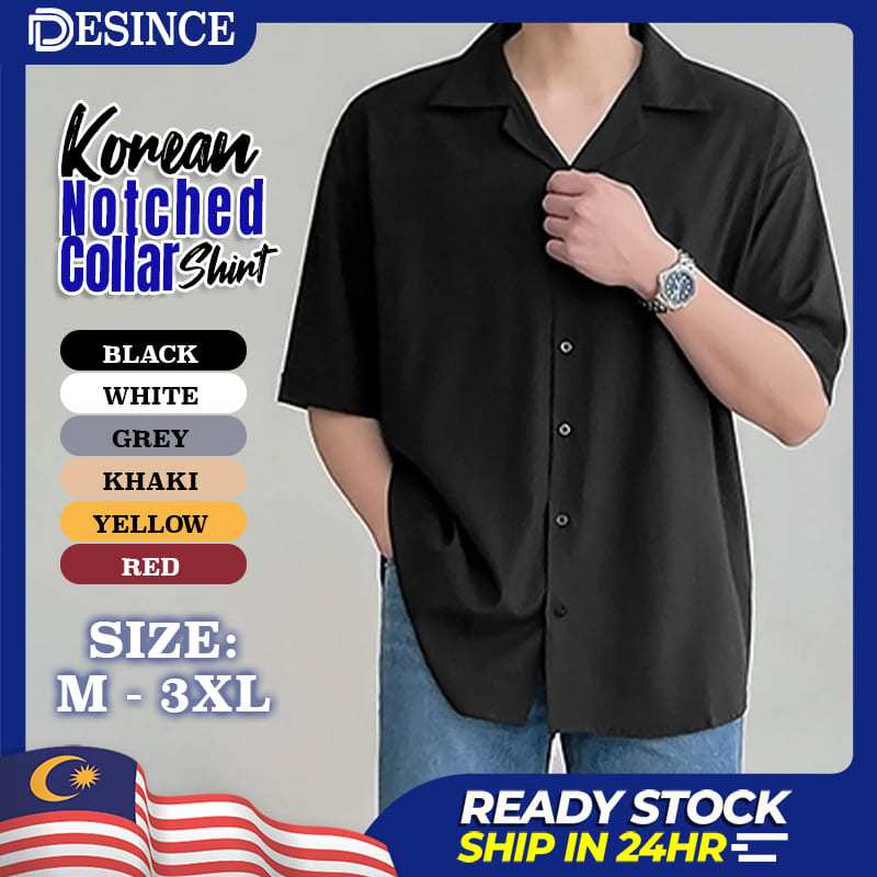 DESINCE Men Shirt Oversize Button Shirt Solid Color Collar Man Top Formal Smart Casual Baju Kemeja Lelaki MT 027