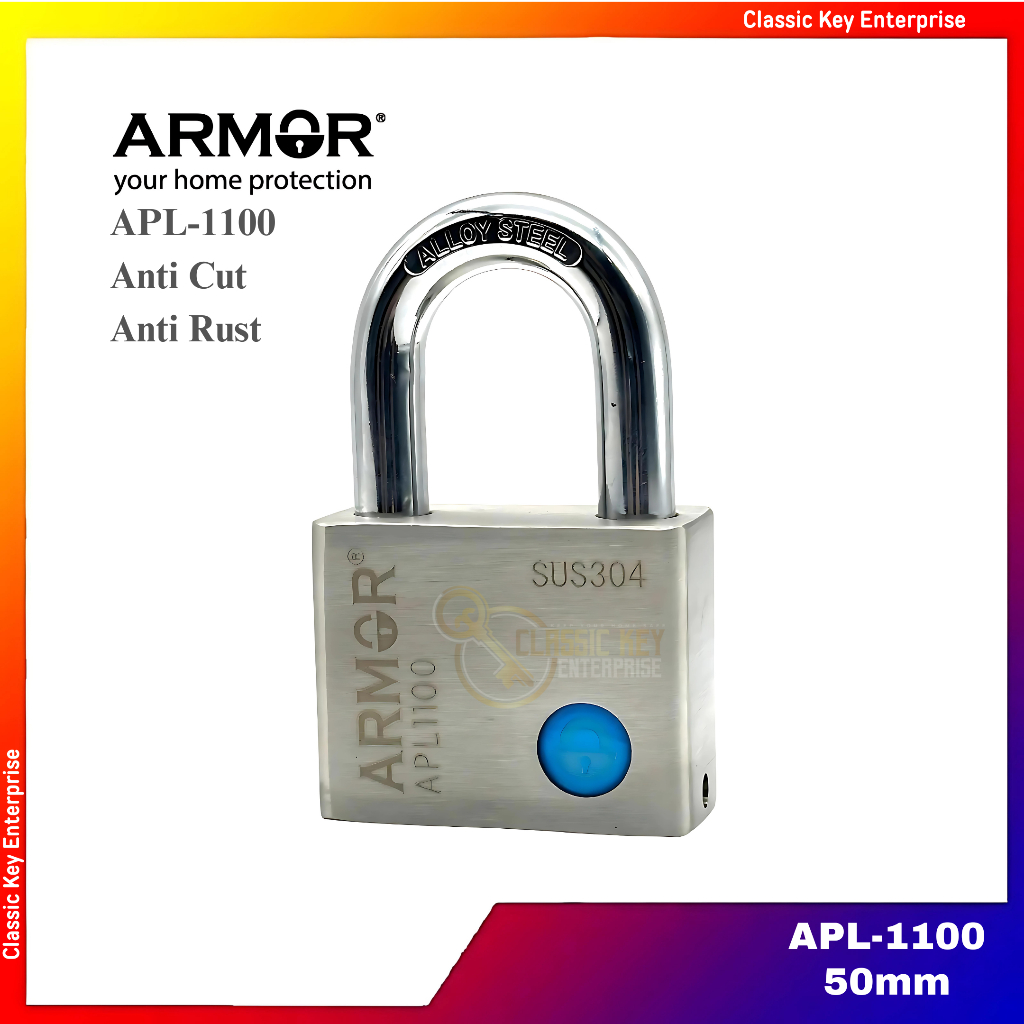 ARMOR Padlock Model APL-1100 Stainless Steel SUS304 Body (Size 50mm) 1pc