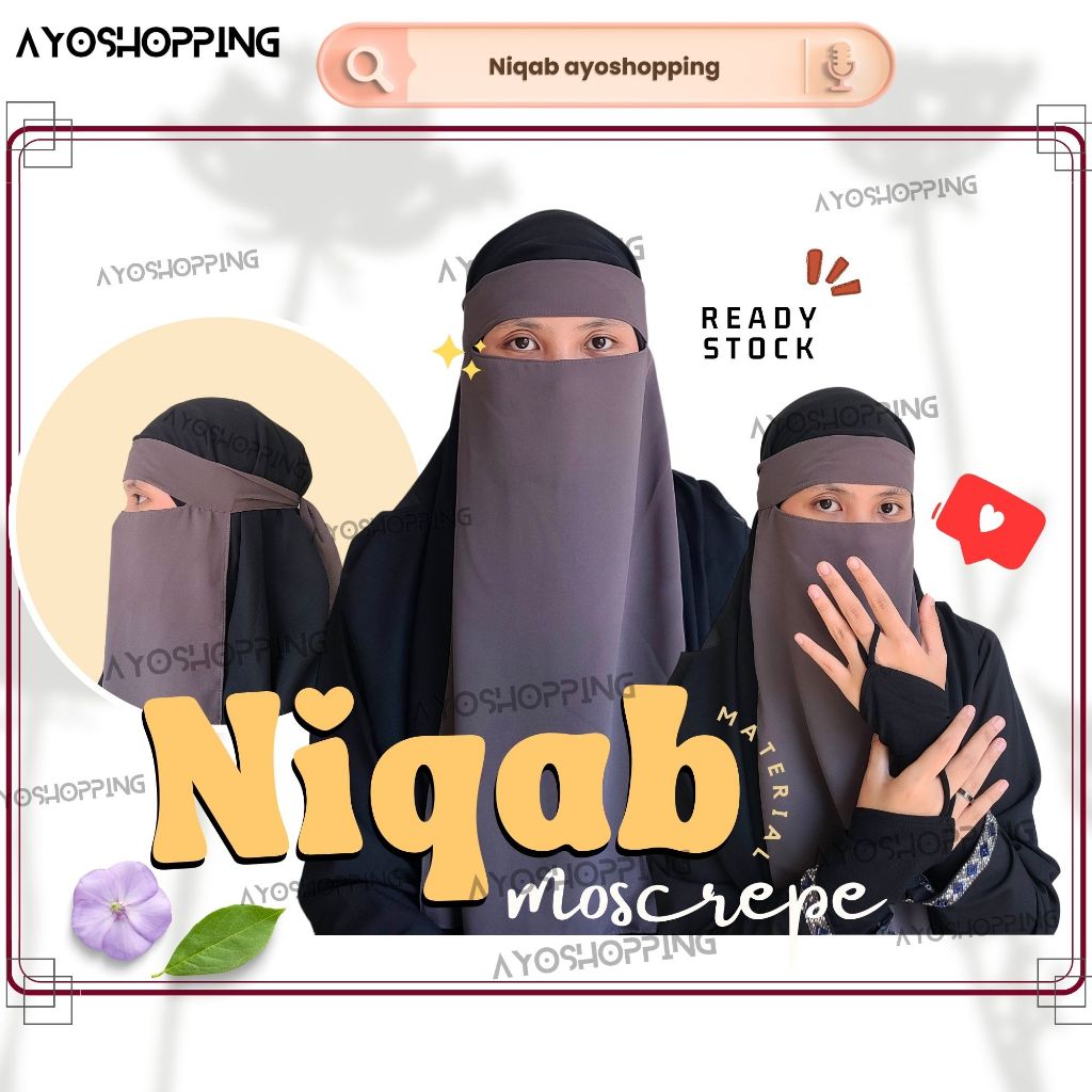 NIQAB MUSLIMAH MATERIAL MOSCREPE NINJA NAMPAK MATA KAIN SEJUK SELESA MUDAH DIIKAT PELBAGAI COLOUR