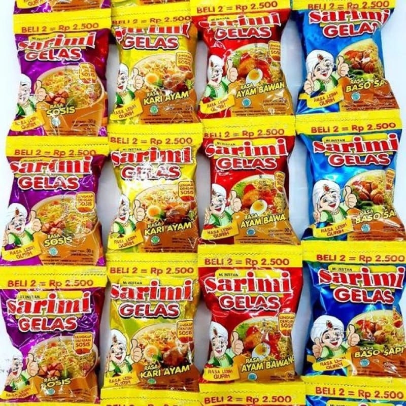 Sarimi Gelas Rasa Kari Ayam | Bakso Sapi | Sosis | Soto Ayam | Ayam Bawang Kemasan 30g…