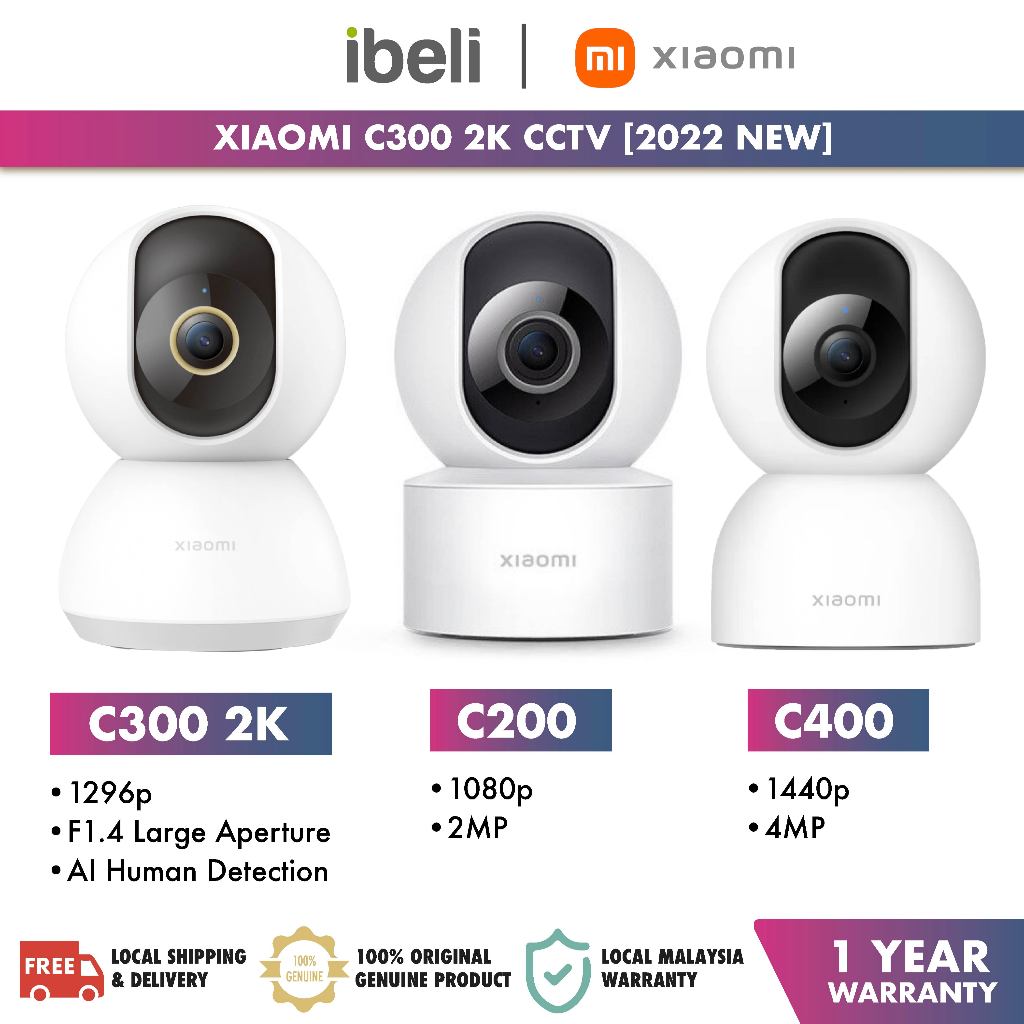 【Global Version】Xiaomi Mijia 360 IP Camera Mi Home Smart App CCTV Security Wifi Cam 1080p FullHD C200/C300/C400/2K Pro