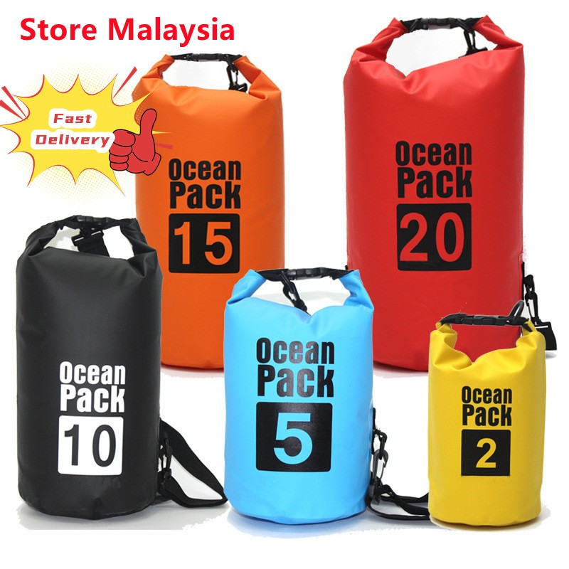 Waterproof Dry Bag 2L-20L Thick Material Beach Hiking Beach Sea Side Pantai Hujan Travel Outdoor Activities