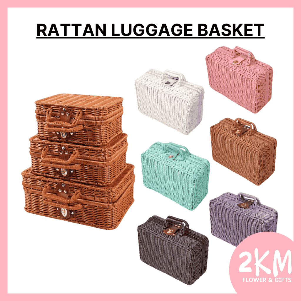 RATTAN LUGGAGE BASKET Surprise Gift Birthday Chocolate Doorgift Florist Box Kotak Bunga Hantaran Hadiah Murah Borong