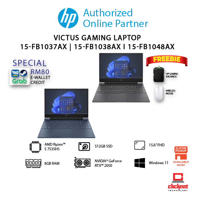 HP VICTUS 15-FB1038AX /15-FB1047AX / 15-FB1048AX GAMING LAPTOP (RYZEN 5-7535HS/8GB/512GB/RTX 2050 4GB)