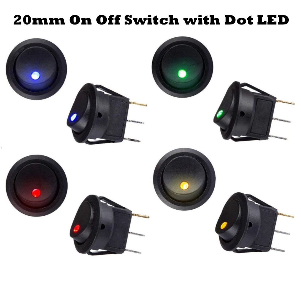 20mm DC 12V 20A Car Universal Round On Off Switch Dot LED Light 3pin Switches Button Lampu Kereta