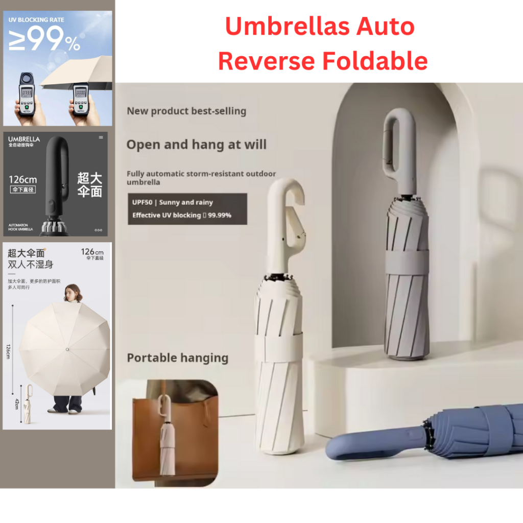 Ring Buckle Umbrella Reinforced Extra Large Auto Folding Windproof Umbrellas Payung Lipat 雨伞
