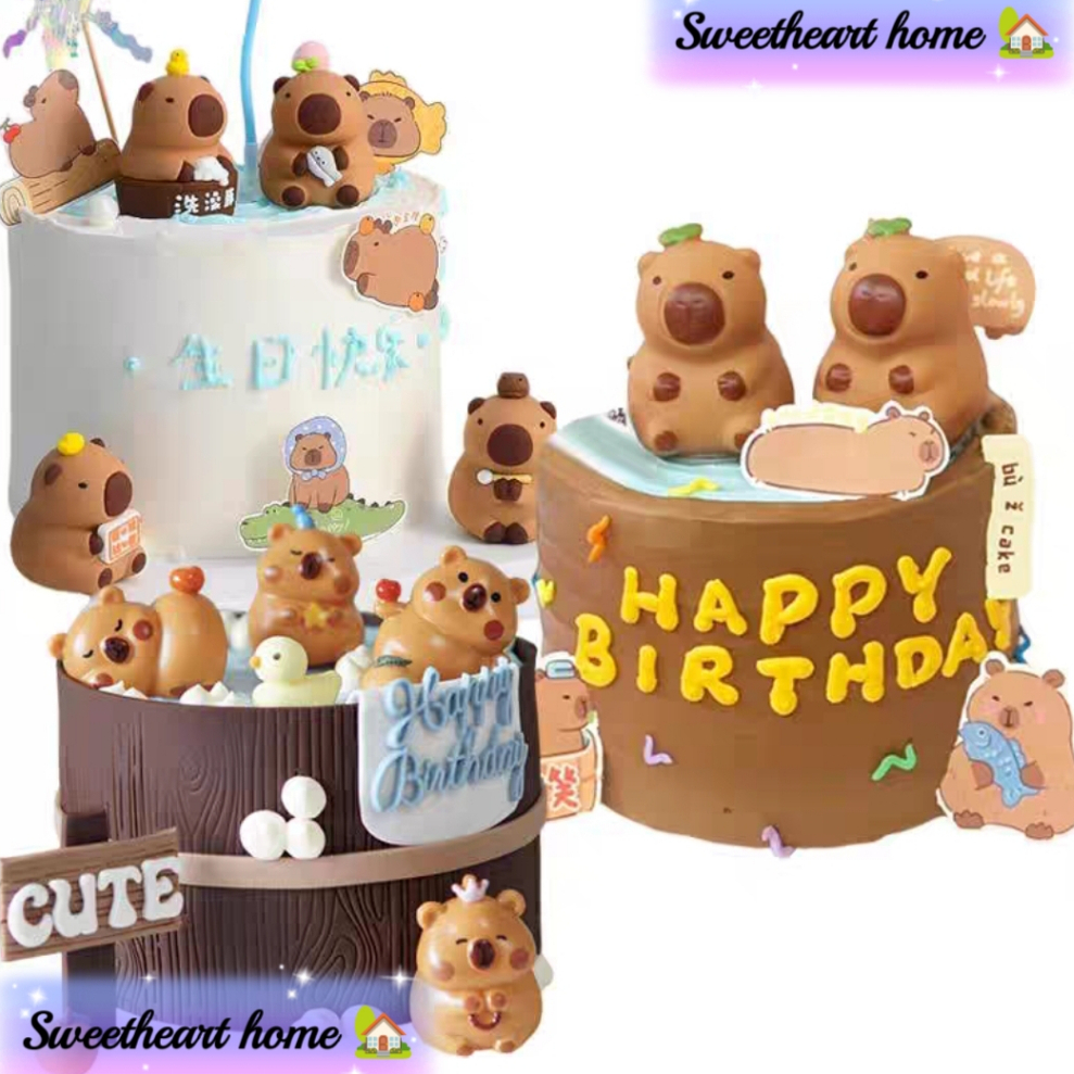 Ready Stock - Cute Capybara & Beach Boy Girl MilkTea Kid Baby FullMoon SailBoat Birthday CakeTopper 可爱卡皮巴拉 宝宝沙滩 奶茶男女