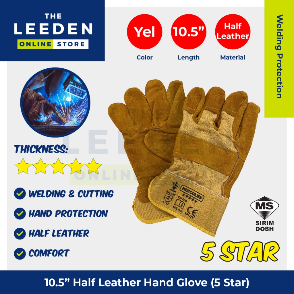 Hercules 10.5'' 5 Star (Yellow) Half Leather Hand Glove (Pair) by Leeden Online Store