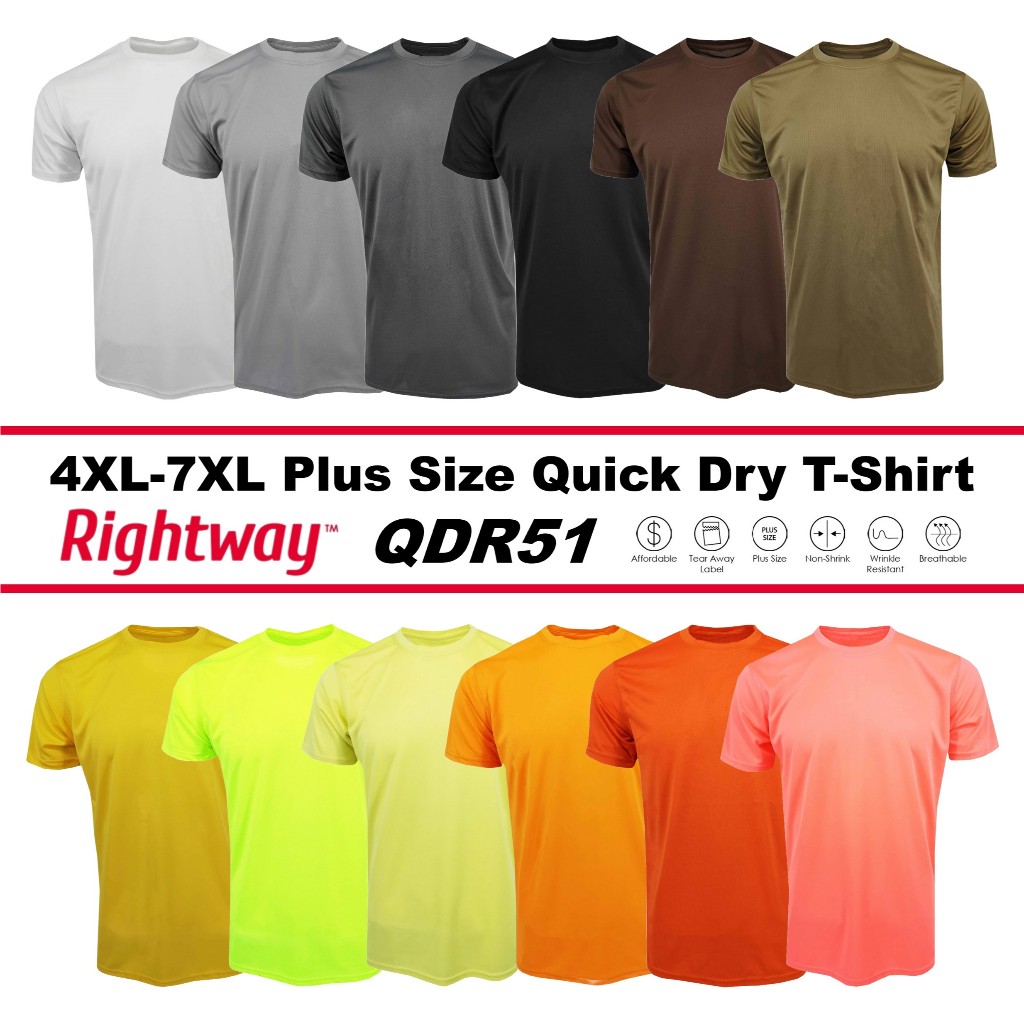 【4XL to 7XL】 RIGHTWAY Baju Jersey Lelaki Microfiber Kosong Plain Plus Size QDR51 A